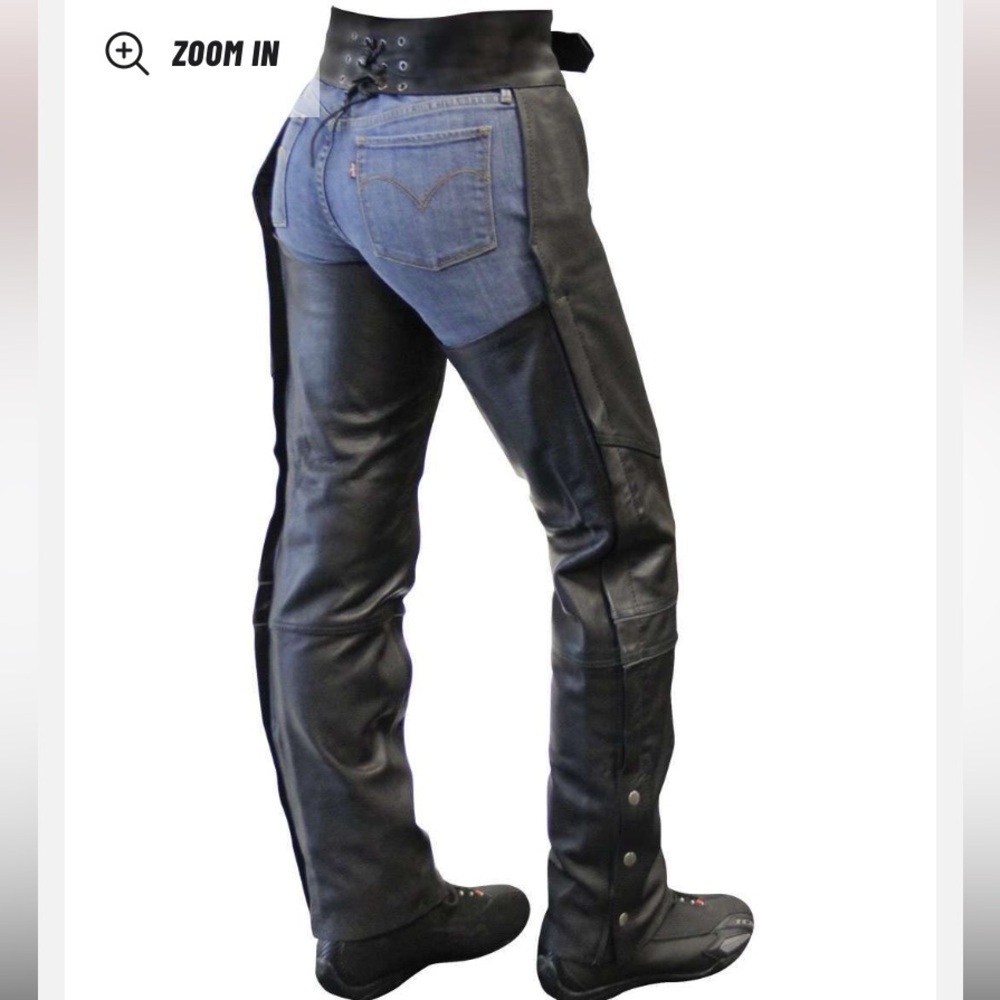 Moma leather Canada women’s black chaps size Small motorcycle riding